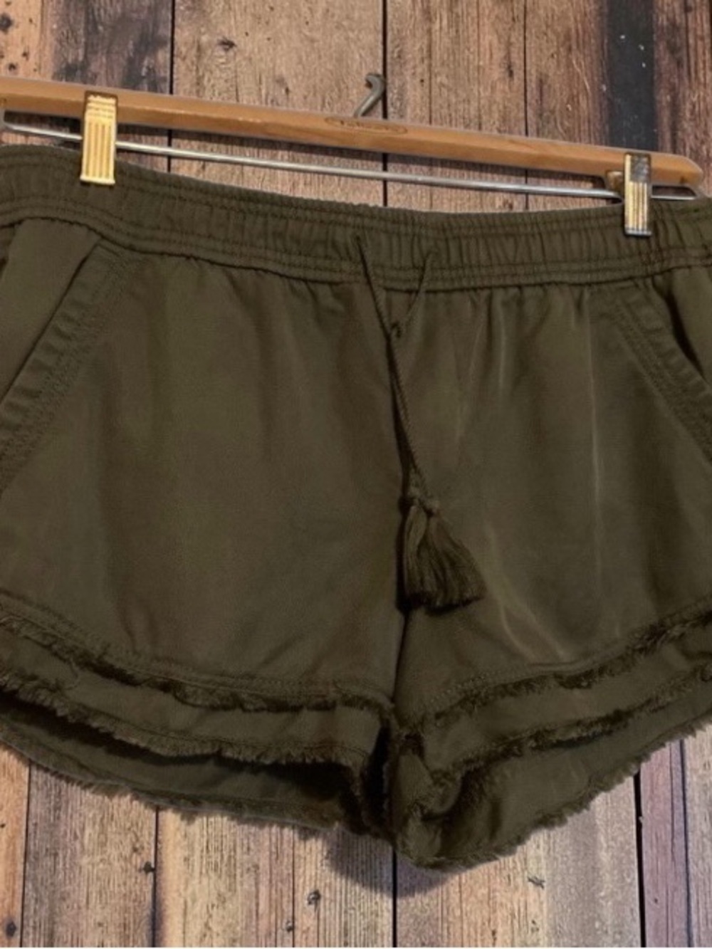 NWT LOFT Olive Green Double Fringe Shorts Size Medium Boho